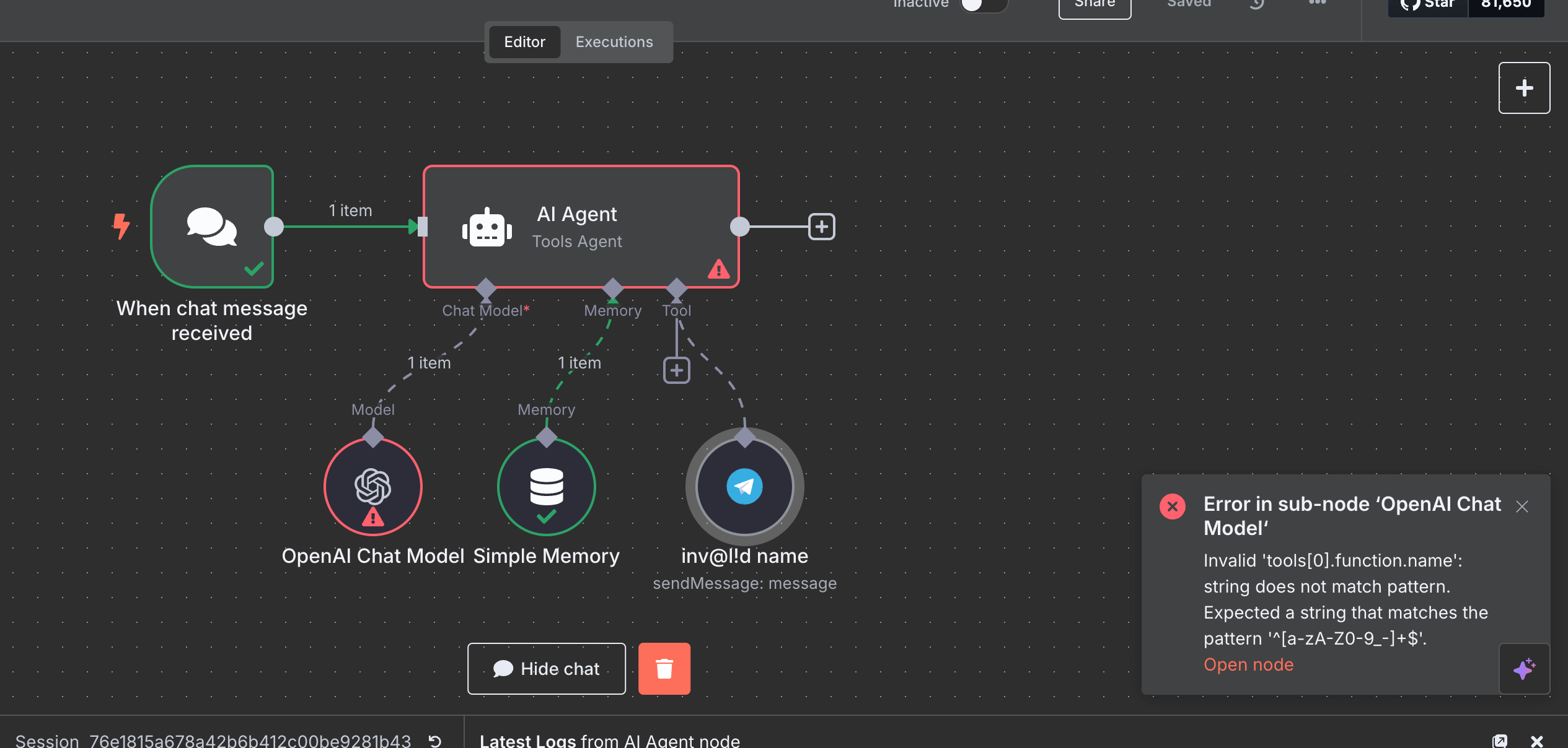 model errors from special characters